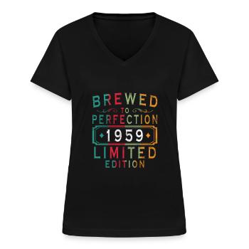 65 ans Anniversaire Millésime 1959 - T-shirt col V Femme - noir - Devant - Lela (165cm)