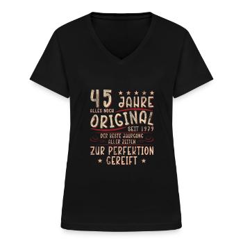 45. Geburtstag 45 - Frauen-T-Shirt mit V-Ausschnitt - Schwarz - Vorne - Lela (165cm)