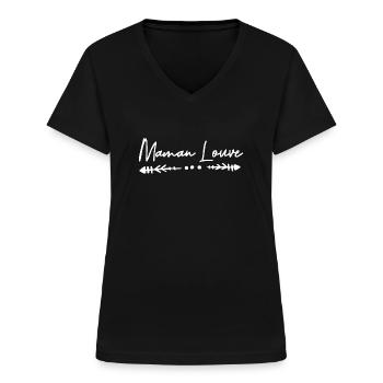 maman louve mère fille famille amour loup - T-shirt col V Femme - noir - Devant - Lela (165cm)