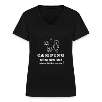 camping mit hund - Frauen-T-Shirt mit V-Ausschnitt - Schwarz - Vorne - Lela (165cm)