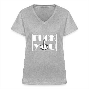 Fuck You Fuck You Majeur - T-shirt col V Femme - gris chiné - Devant - Lela (165cm)