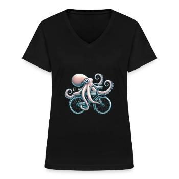 Oktopus Reitrad Vintage Style - Frauen-T-Shirt mit V-Ausschnitt - Schwarz - Vorne - Lela (165cm)