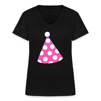 Party Geburtstagsparty Geburtstagsfeier Partyhut - Frauen-T-Shirt mit V-Ausschnitt - Schwarz - Vorne - Lela (165cm)
