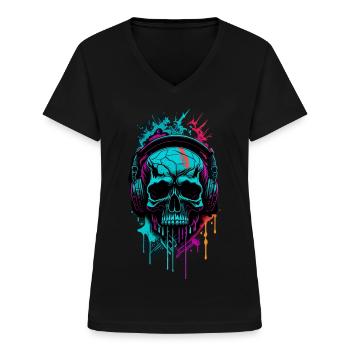 Graffiti Skull - Frauen-T-Shirt mit V-Ausschnitt - Schwarz - Vorne - Lela (165cm)