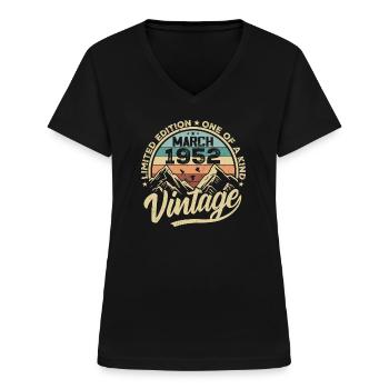 März 1952 Geburtstag - Jahrgang März 1952 - Frauen-T-Shirt mit V-Ausschnitt - Schwarz - Vorne - Lela (165cm)