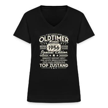 Oldtimer 1956 Jahrgang Vintage Retro Geburtstag - Frauen-T-Shirt mit V-Ausschnitt - Schwarz - Vorne - Lela (165cm)