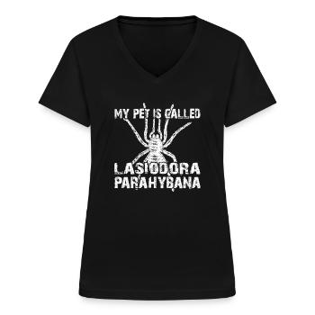 Mein Haustier heisst Lasiodora Parahybana - Frauen-T-Shirt mit V-Ausschnitt - Schwarz - Vorne - Lela (165cm)