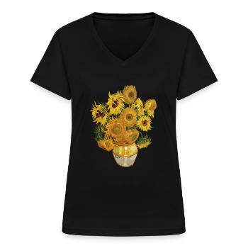 Sonnenblumen van Gogh - Frauen-T-Shirt mit V-Ausschnitt - Schwarz - Vorne - Lela (165cm)