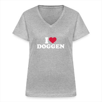 Dogge - Frauen-T-Shirt mit V-Ausschnitt - Grau meliert - Vorne - Lela (165cm)