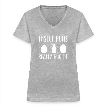 Insektenwitze nerven mich wirklich - Frauen-T-Shirt mit V-Ausschnitt - Grau meliert - Vorne - Lela (165cm)