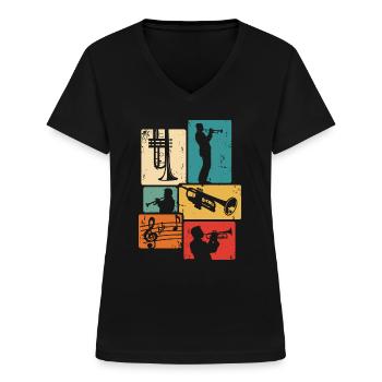 Trompete Musiker Orchester Trompeter - Frauen-T-Shirt mit V-Ausschnitt - Schwarz - Vorne - Lela (165cm)
