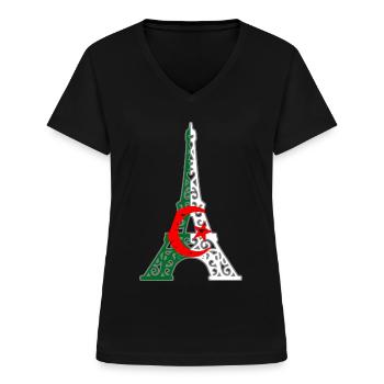 Paris Algérie - T-shirt col V Femme - noir - Devant - Lela (165cm)