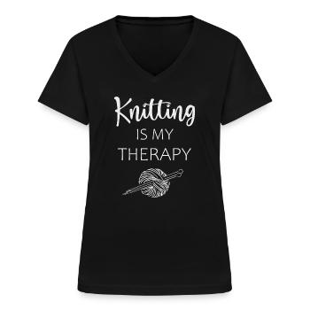 Stricken - Frauen-T-Shirt mit V-Ausschnitt - Schwarz - Vorne - Lela (165cm)