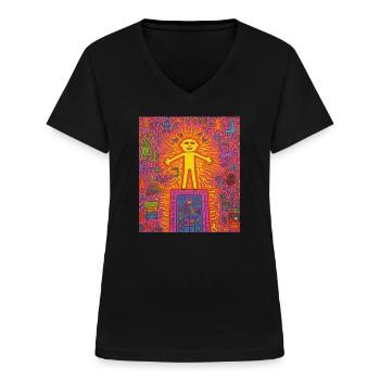 STREET ART IMAGINATION - T-shirt col V Femme - noir - Devant - Lela (165cm)