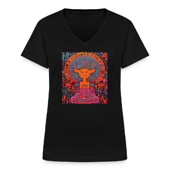 STREET ART FANTASIE - Frauen-T-Shirt mit V-Ausschnitt - Schwarz - Vorne - Lela (165cm)