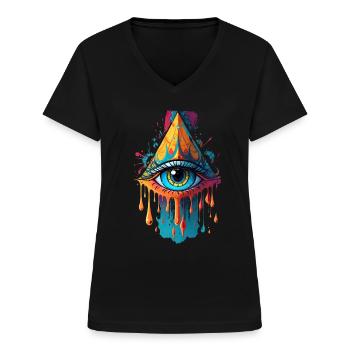 Illustration de l’œil qui voit tout - T-shirt col V Femme - noir - Devant - Lela (165cm)