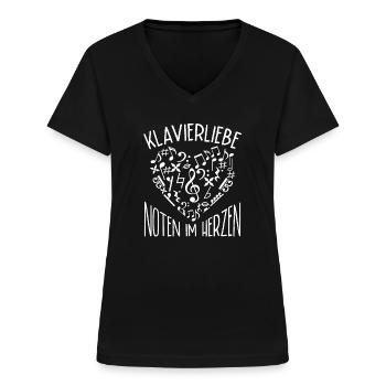 Piano Musiker Noten Im Herz Klavier - Frauen-T-Shirt mit V-Ausschnitt - Schwarz - Vorne - Lela (165cm)