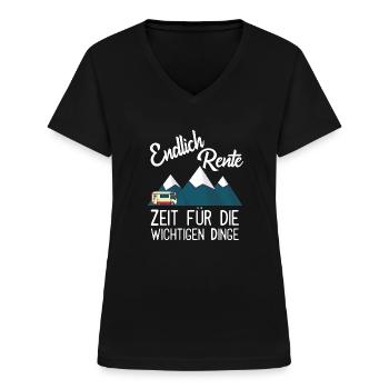 Rente Rentner Senioren Ruhestand Camping Wohnmobil - Frauen-T-Shirt mit V-Ausschnitt - Schwarz - Vorne - Lela (165cm)