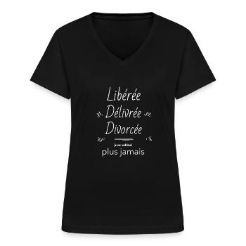 Libérée Délivrée Divorcée - T-shirt col V Femme - noir - Devant - Lela (165cm)