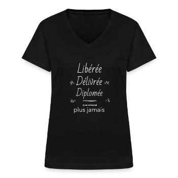 Libérée Délivrée Dilpomée - T-shirt col V Femme - noir - Devant - Lela (165cm)