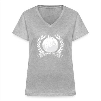 Marathonien Running Queen Running Cadeau de course - T-shirt col V Femme - gris chiné - Devant - Lela (165cm)