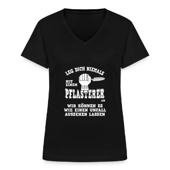 Pflasterer Unfall - Frauen-T-Shirt mit V-Ausschnitt - Schwarz - Vorne - Lela (165cm)