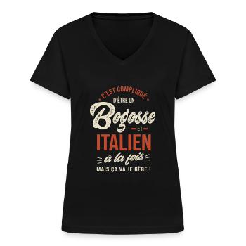 Italien Bogosse Cadeau Humour Italie - T-shirt col V Femme - noir - Devant - Lela (165cm)