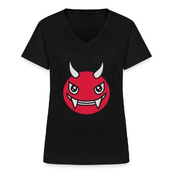 Devil Monster Design Face - Women's V-neck T-shirt - black - Front - Lela (165cm)