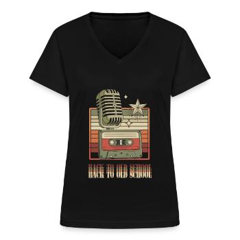 Retour à la vieille école - T-shirt col V Femme - noir - Devant - Lela (165cm)