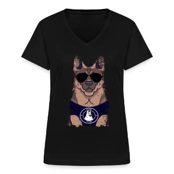 Polizeihund Deutscher Schäferhund - Frauen-T-Shirt mit V-Ausschnitt - Schwarz - Vorne - Lela (165cm)