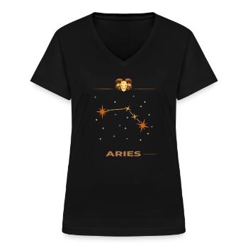 Sternzeichen Widder - Frauen-T-Shirt mit V-Ausschnitt - Schwarz - Vorne - Lela (165cm)