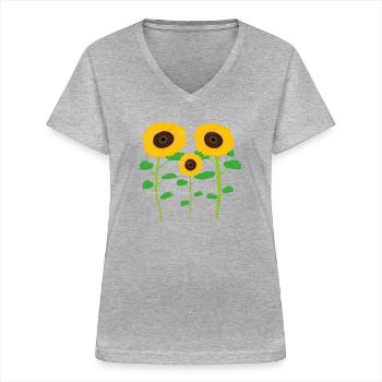 Sonnenblumen-Sammlung - Frauen-T-Shirt mit V-Ausschnitt - Grau meliert - Vorne - Lela (165cm)