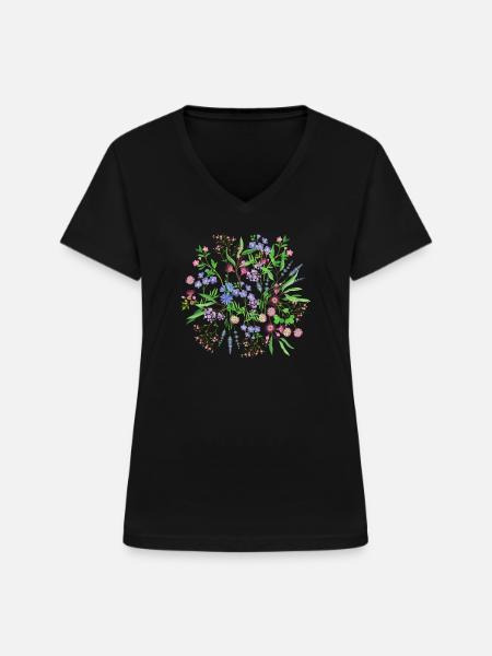 Blumenwiese - Frauen-T-Shirt mit V-Ausschnitt - Schwarz