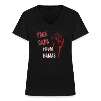 free gaza from hamas - Frauen-T-Shirt mit V-Ausschnitt - Schwarz - Vorne - Lela (165cm)
