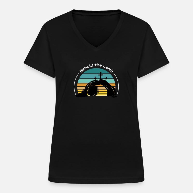Seht das Lamm - Frauen-T-Shirt mit V-Ausschnitt - Schwarz