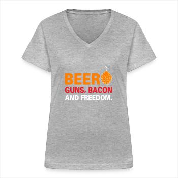 Bier Bier trinken Beer Design Geschenk - Frauen-T-Shirt mit V-Ausschnitt - Grau meliert - Vorne - Lela (165cm)