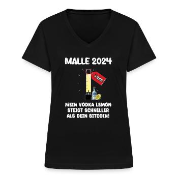 Vodka Lemon Tower Preis teuerer als Bitcoin, Malle - Frauen-T-Shirt mit V-Ausschnitt - Schwarz - Vorne - Lela (165cm)