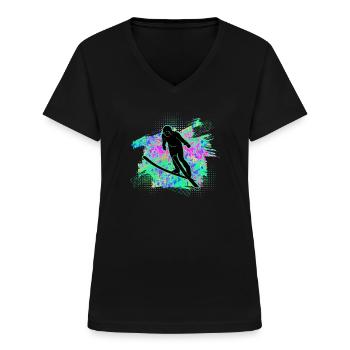 Ski jumping - Women's V-neck T-shirt - black - Front - Lela (165cm)