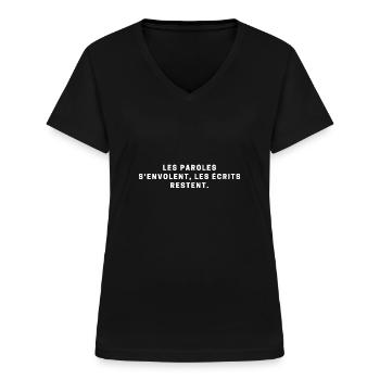 proverbe, parole, pensée, précepte - T-shirt col V Femme - noir - Devant - Lela (165cm)