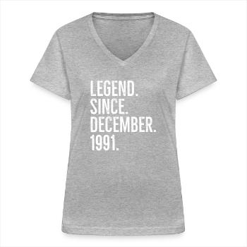 Legende seit Dezember 1991 - Frauen-T-Shirt mit V-Ausschnitt - Grau meliert - Vorne - Lela (165cm)
