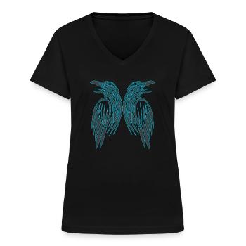 Hugin Munin gespiegelt - Frauen-T-Shirt mit V-Ausschnitt - Schwarz - Vorne - Lela (165cm)