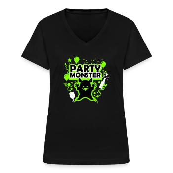 Monstre de fête vert - T-shirt col V Femme - noir - Devant - Lela (165cm)
