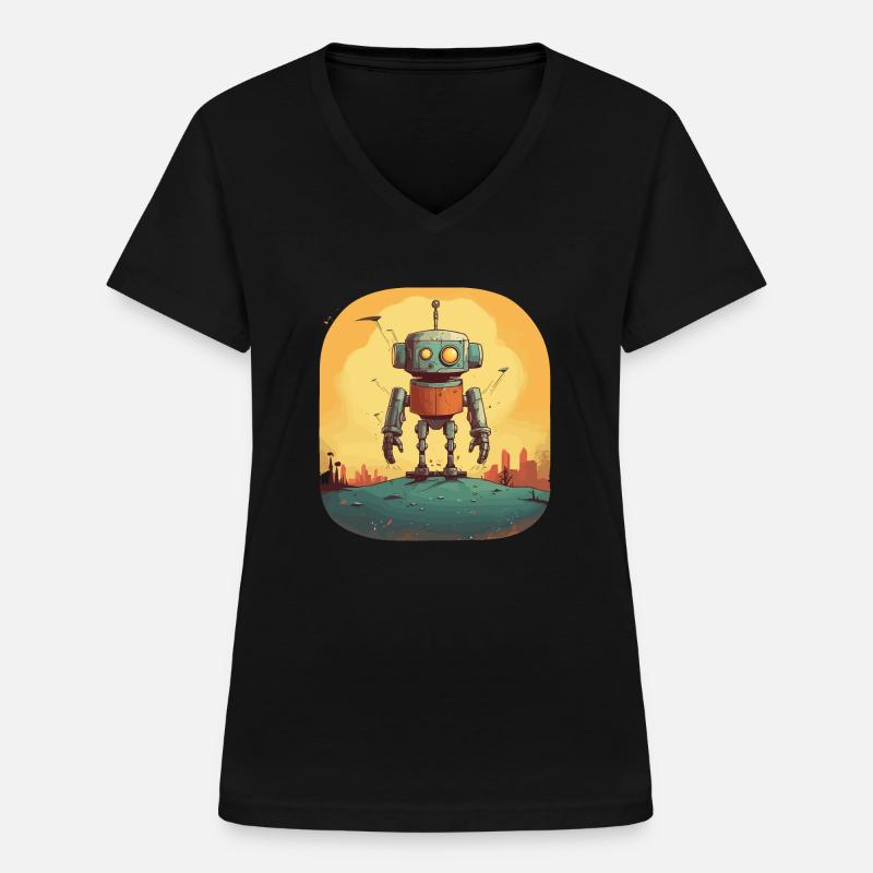 Robot - Frauen-T-Shirt mit V-Ausschnitt - Schwarz