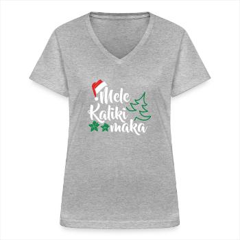 Noël Mele Kalikimaka - T-shirt col V Femme - gris chiné - Devant - Lela (165cm)