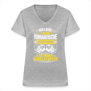 Staplerfahrer Gabelstapler Gabelstaplerfahrer - Frauen-T-Shirt mit V-Ausschnitt - Grau meliert - Vorne - Lela (165cm)