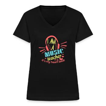 Musik Lehrer Spruch - Frauen-T-Shirt mit V-Ausschnitt - Schwarz - Vorne - Lela (165cm)