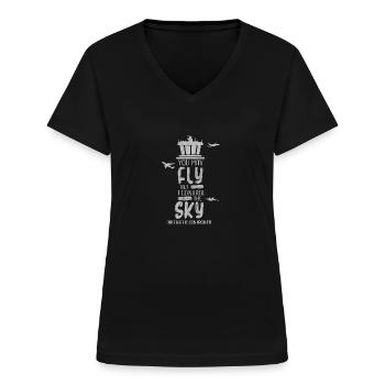 Contrôleur de la circulation aérienne Contrôleur de la circulation aérienne - ATC Air Traffic - T-shirt col V Femme - noir - Devant - Lela (165cm)