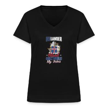Island - Frauen-T-Shirt mit V-Ausschnitt - Schwarz - Vorne - Lela (165cm)