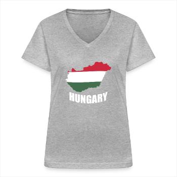 HONGRIE - T-shirt col V Femme - gris chiné - Devant - Lela (165cm)
