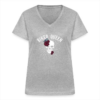 Motorrad fahren Frau - Frauen-T-Shirt mit V-Ausschnitt - Grau meliert - Vorne - Lela (165cm)